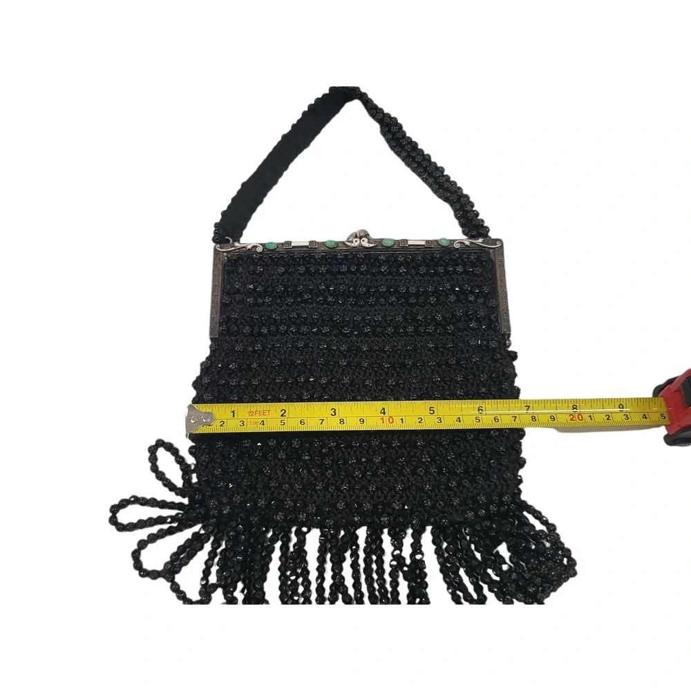 Antique Vintage 1920's Art Deco Beaded Black Flapper Handbag Purse‎ Bag